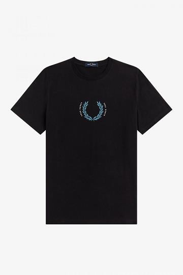 Black Fred Perry Laurel Wreath Men's T Shirts | PH 1696PJJQ